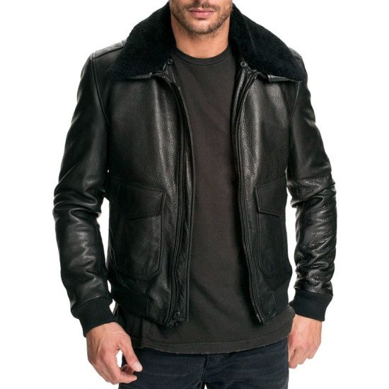 Air Force Leather Bomber Jacket with Fur Collar