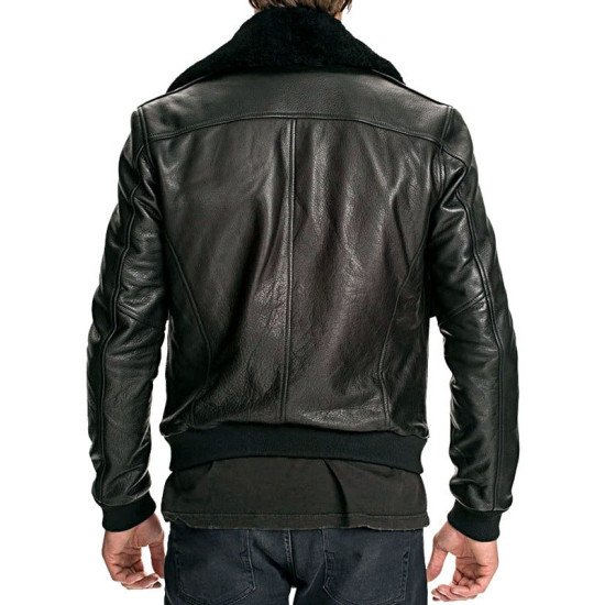 Air Force Leather Bomber Jacket with Fur Collar