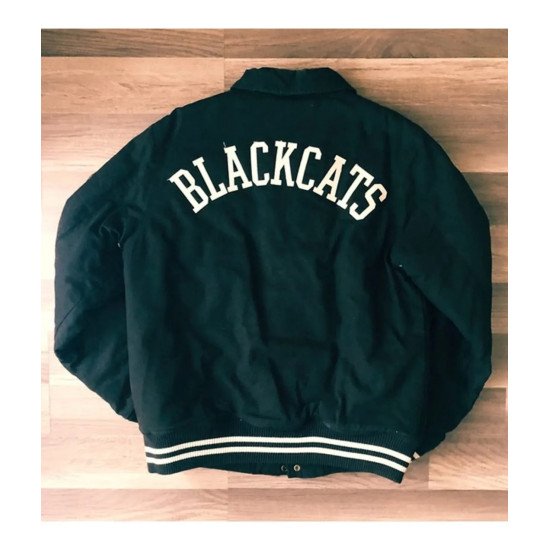 10 Deep Black Cats Varsity Jacket