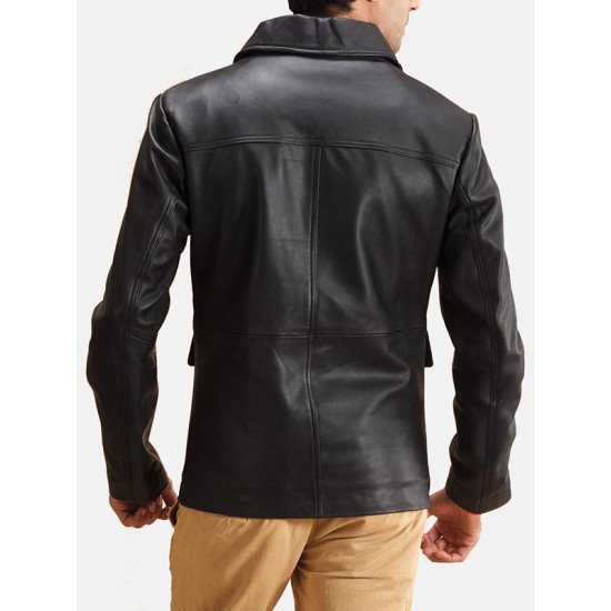 4 Flap Pockets Leather Black Jacket For Men