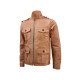 4 Pockets Leather Tan Jacket For Men