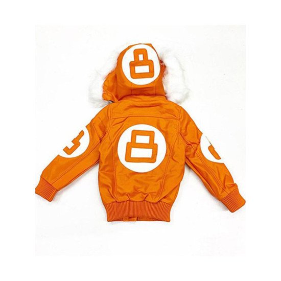 8 Ball Orange Fur Hooded Leather Parka Jacket