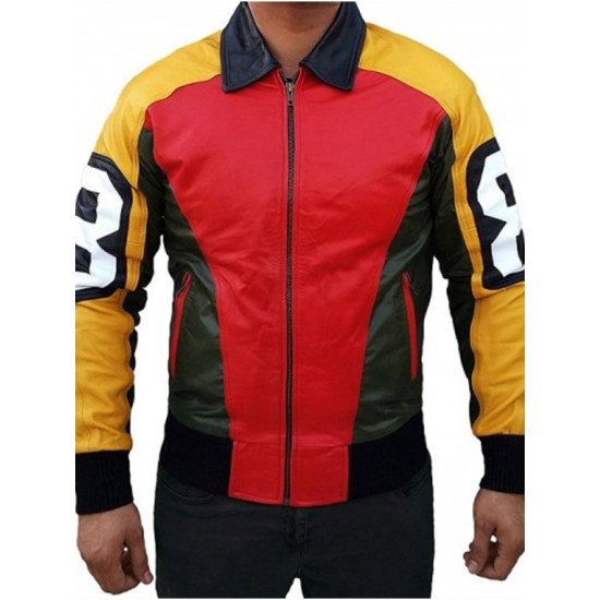 8 Ball Seinfeld David Puddy Tricolor Bomber Leather Jacket