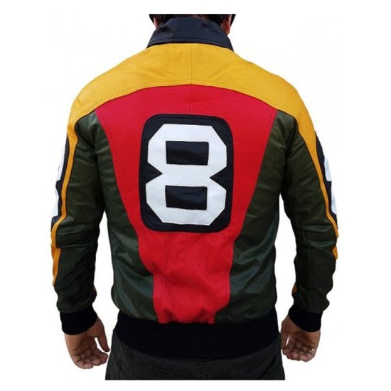 8 Ball Seinfeld David Puddy Tricolor Bomber Leather Jacket