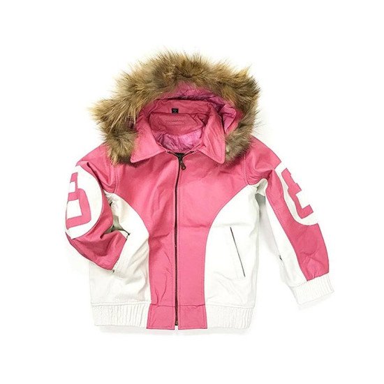 8 Ball Shearling Pink Leather Hooded Jacket