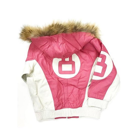 8 Ball Shearling Pink Leather Hooded Jacket