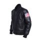 American Flag Black Leather Bomber Jacket for Men