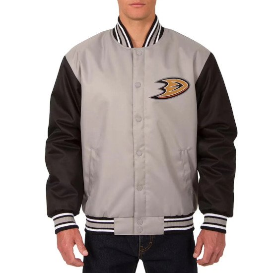 Anaheim Ducks Front Hit Poly Twill Gray and Black Jacket