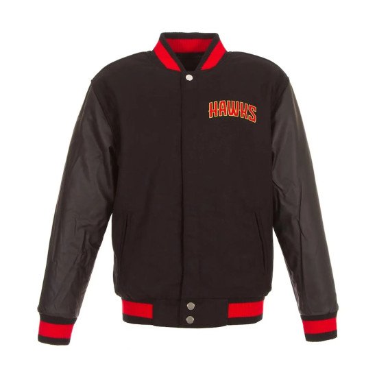 Atlanta Hawks Varsity Black Wool Leather Jacket