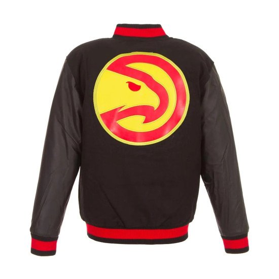 Atlanta Hawks Varsity Black Wool Leather Jacket