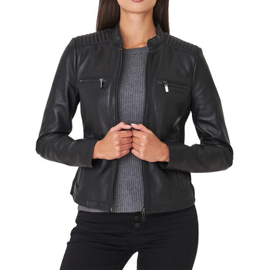 Black Leather Biker Jacket Womens