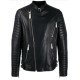 Black Padded Sleeves Biker Leather Jacket For Men