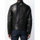 Black Padded Sleeves Biker Leather Jacket For Men