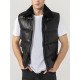 Black Shearling Collar Leather Puffer Vest for Men