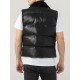 Black Shearling Collar Leather Puffer Vest for Men