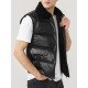 Black Shearling Collar Leather Puffer Vest for Men