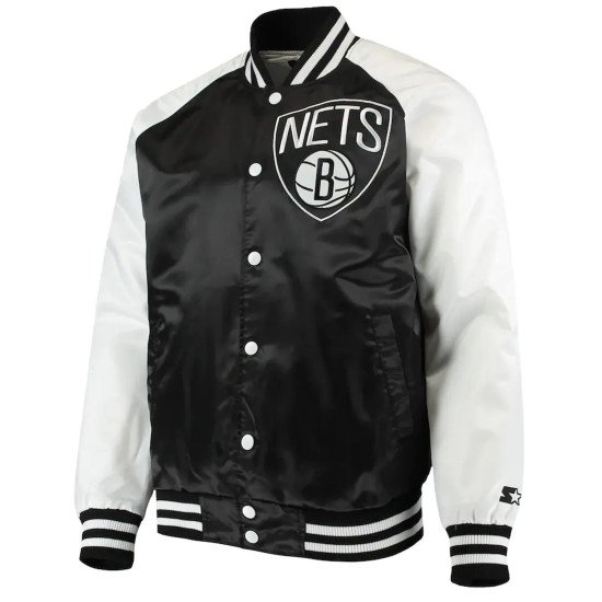 Black White Brooklyn Nets Point Guard Satin Jacket