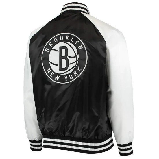 Black White Brooklyn Nets Point Guard Satin Jacket