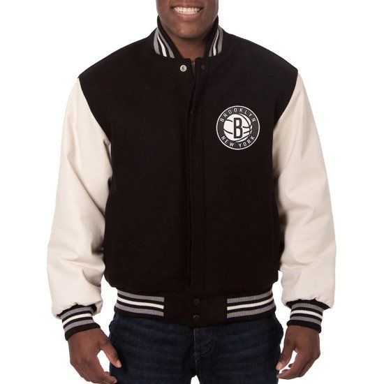 Black White Brooklyn Nets Varsity Jacket