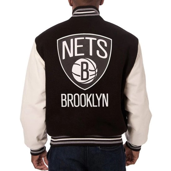 Black White Brooklyn Nets Varsity Jacket