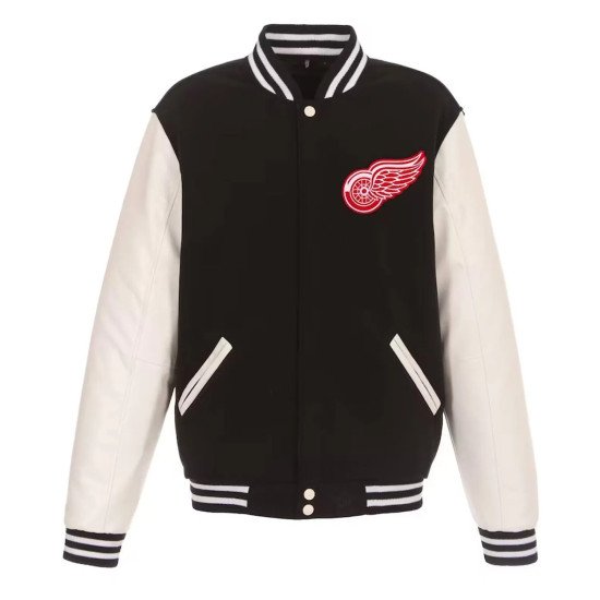 Black White Detroit Red Wings Varsity Jacket