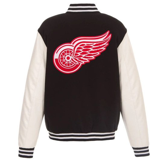 Black White Detroit Red Wings Varsity Jacket