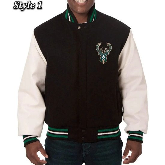 Black White Milwaukee Bucks Varsity Jacket