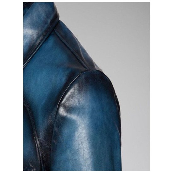 Blue Bugatti Leather Jacket for Men