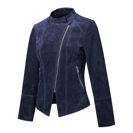 Blue Suede Motorcycle Leather Jacket Women’s