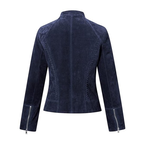 Blue Suede Motorcycle Leather Jacket Women’s