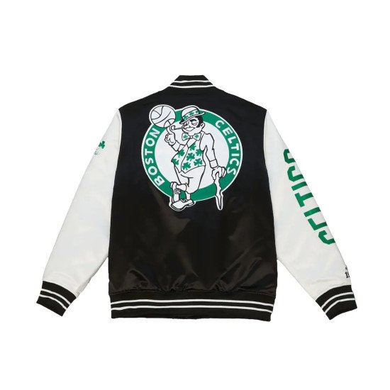 Boston Celtics Team Origins Varsity Black and White Satin Jacket