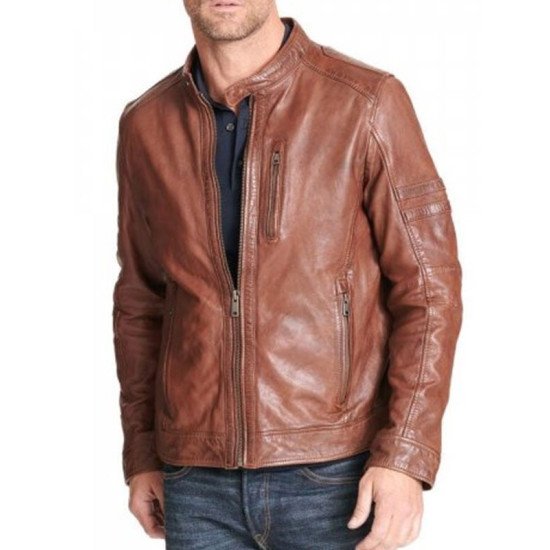 Brown Leather Motorcycle Jacket For Men