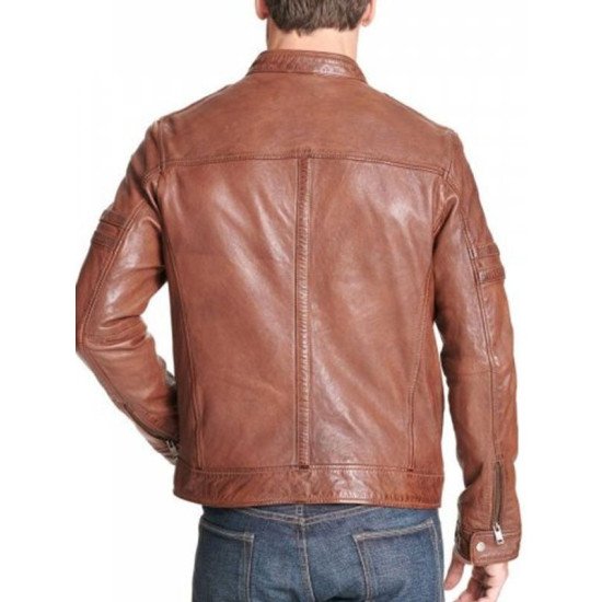 Brown Leather Motorcycle Jacket For Men