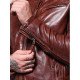 Brown Moto Racer Leather Biker Jacket For Mens