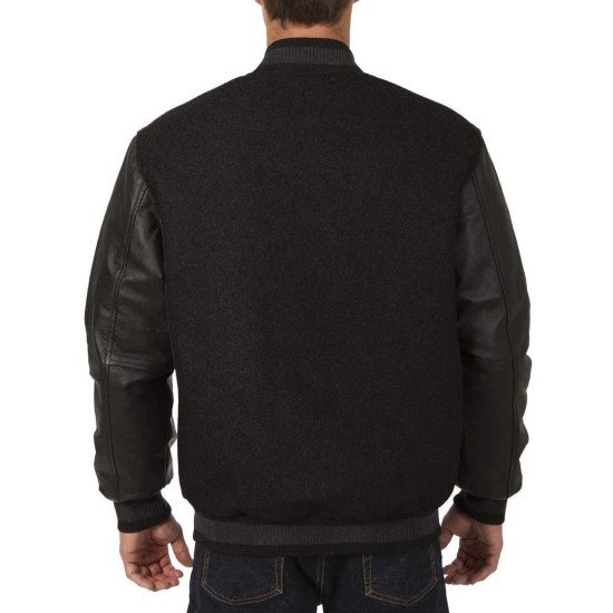 Calgary Flames Varsity Black Wool & Leather Jacket