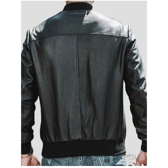 Casual Black Bomber Style Leather Jacket For Men