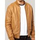 Casual Tan Brown Leather Bomber Jacket