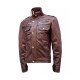 Chocolate Brown High Collar Leather Jacket for Men