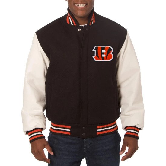 Cincinnati Bengals Black and White Two-Tone Varsity Jacket