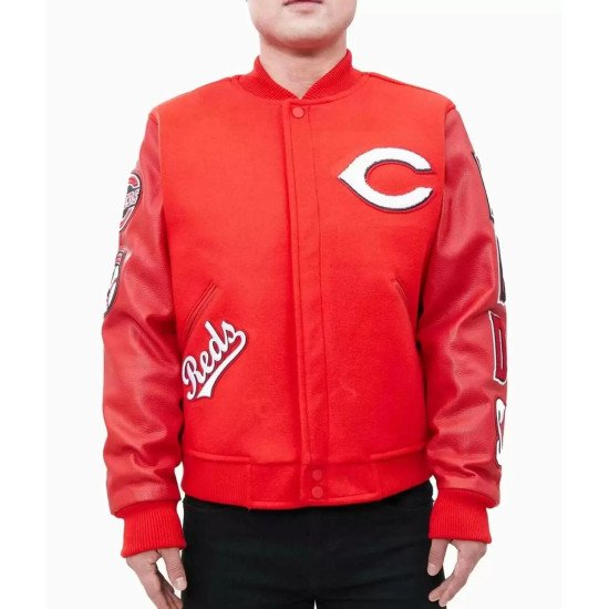 Cincinnati Reds Letterman Red Wool Leather Jacket