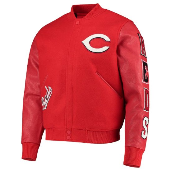 Cincinnati Reds Letterman Red Wool Leather Jacket