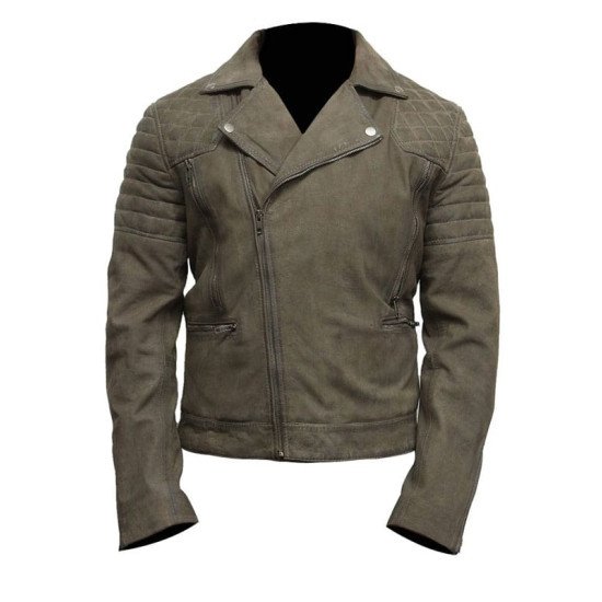 Cross Zipper Style Suede Leather Motorcycle Jacket for Men