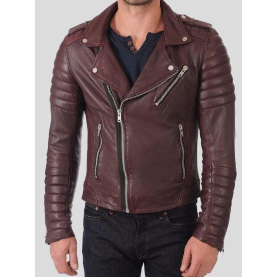 Dark Brown  Leather Motorcycle Jacket For Men