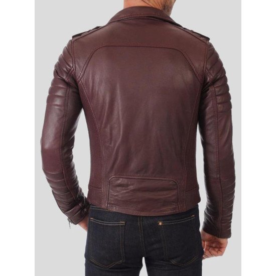 Dark Brown  Leather Motorcycle Jacket For Men