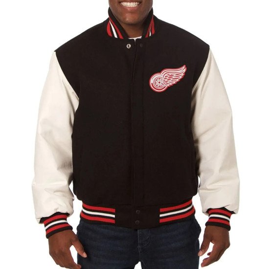 Detroit Red Wings Black and White Two-Tone Varsity Jacket