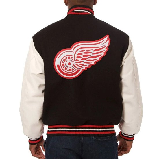 Detroit Red Wings Black and White Two-Tone Varsity Jacket