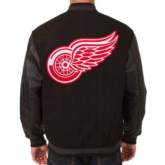 Detroit Red Wings Two Hit Wool & Leather Black Varsity Jacket