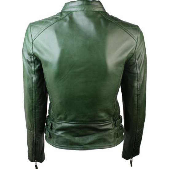 Diamond Quilted Leather Biker Jacket Green Edition