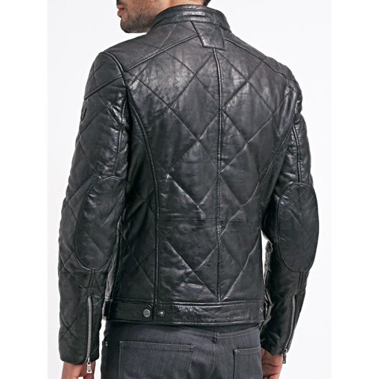 Diamond Quilted Real Sheepskin Leather Jacket