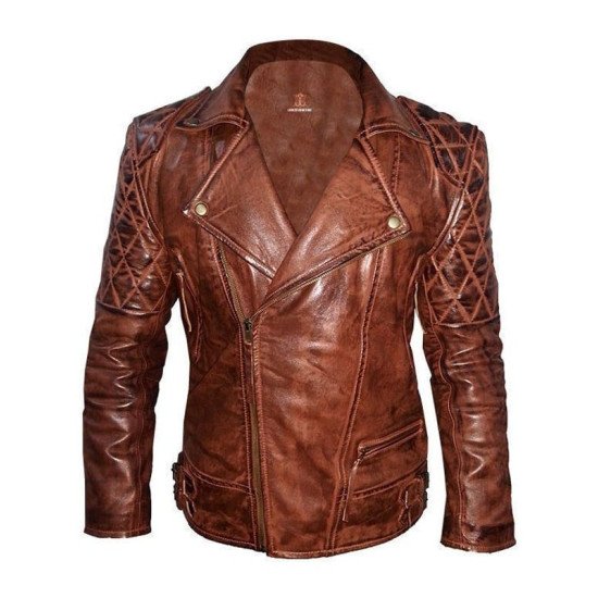 Diamond Quilted Vintage Leather Biker Jacket